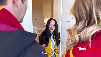 Skinny slim lives spontaneously ends up in a cosplay with a dick inside her