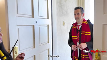 Skinny slim lives spontaneously ends up in a cosplay with a dick inside her