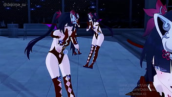 Girl fucks another girl with dick in different positions