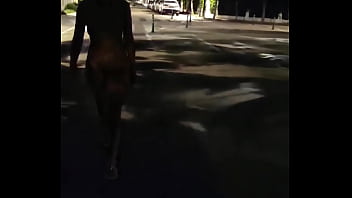 Naked blonde walking down the street Naked blonde walking down the street