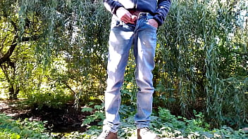 Curvy masturbating milf jerks my dick outdoors