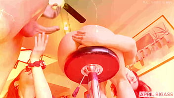 Dirty ass to mouth threesome on a high stool swallowing anal creampie for belle amore leaves april's ass clean