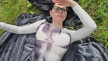 Smoking on the grass and show my boobs on the sun