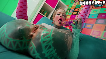 Skinny tattooed slut's anal ma fingering and toys stretch her tight asshole