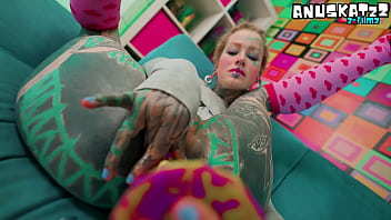 Skinny tattooed slut's anal ma fingering and toys stretch her tight asshole