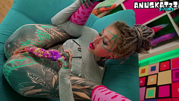 Skinny tattooed slut's anal ma fingering and toys stretch her tight asshole