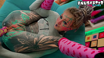 Skinny tattooed slut's anal ma fingering and toys stretch her tight asshole