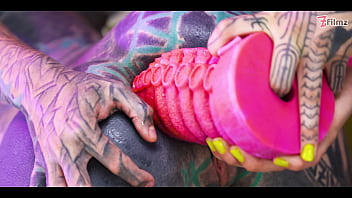 Tattooed lesbians go deep with massive toys — atm gaping holes and raw real orgasms