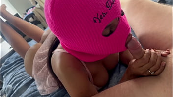 Latina mommy dressed up in her pink lingerie to massage me with her tits and suck me dry in pov