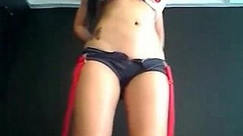 Busty brunette teen toying ass on web