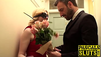 Blindfolded uk slut drilled and fed cum