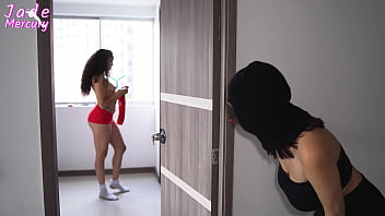 Girl robber breaks into a house and watch the house owner getting naked they both fucked wild