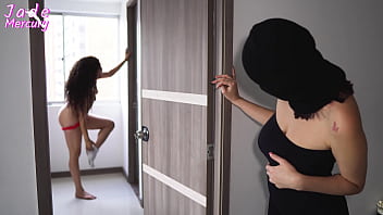 Girl robber breaks into a house and watch the house owner getting naked they both fucked wild