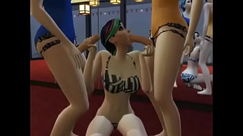 Smoking hot sims wearing strapons made to cum