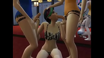 Smoking hot sims wearing strapons made to cum