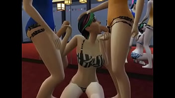 Smoking hot sims wearing strapons made to cum