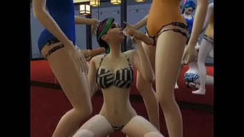 Smoking hot sims wearing strapons made to cum