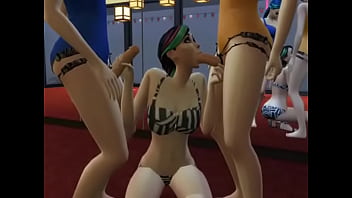 Smoking hot sims wearing strapons made to cum