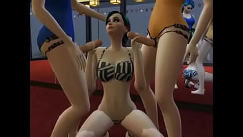 Smoking hot sims wearing strapons made to cum