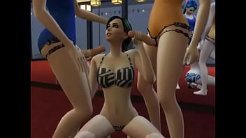 Smoking hot sims wearing strapons made to cum