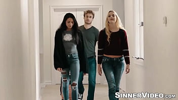 Handsome dude licks and drills his slutty girlfriend before spilling his sperm on her round booty