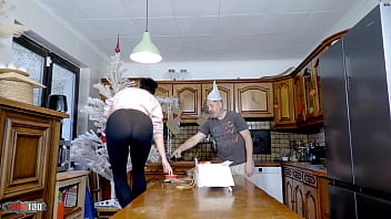 Emmita's big tits bounce in xmas kitchen fuck with terry's hard anal finish