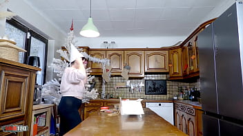 Emmita's big tits bounce in xmas kitchen fuck with terry's hard anal finish