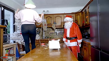 Emmita's big tits bounce in xmas kitchen fuck with terry's hard anal finish