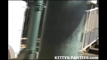 Cute kitty flashing her panties in public