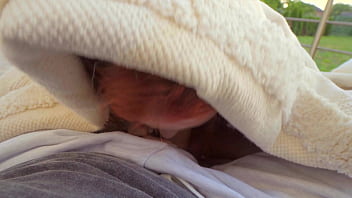 Public risky swallow in the backyard of the house the neighbors will see at any moment