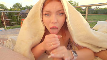 Public risky swallow in the backyard of the house the neighbors will see at any moment