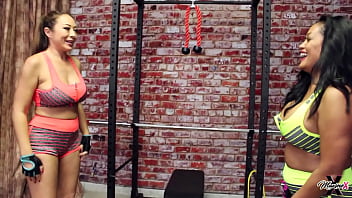 Fit lesbians maxine x & nyssa nevers workout after dildo fucking