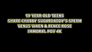 Teddy busts a nut on venus & renee's faces in wild pov threesome