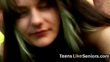 Alluring brunette got a hot doggystyle fuck from an old man