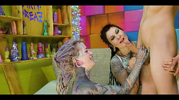 Tattooed sluts rear entry two girls one hard dick