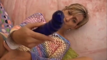 Short haired blonde playing with her toys