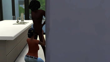 Chocolate babe giving head in the kitchen Chocolate babe giving head in the kitchen