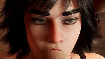 Hot brunette sucking dick in the livingroom