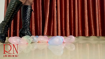 Small balloons pop with high heels boots full