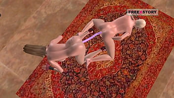 Animated porn video of two lesbian girls kissing each other and fucking eachother using double dildo