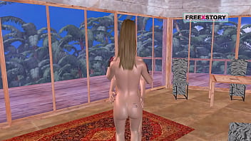 Animated porn video of two lesbian girls kissing each other and fucking eachother using double dildo