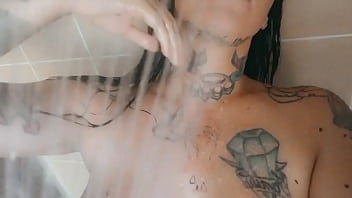 Showering milf alone