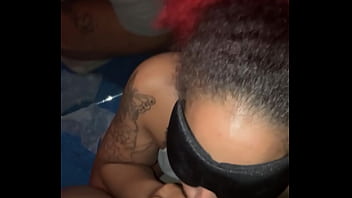 Blind folded light skin tatted big booty ebony cheating step sister sucking & fucking her big brother’s bbc