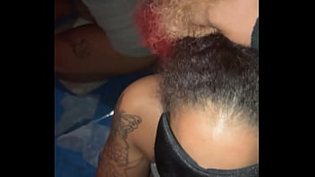 Blind folded light skin tatted big booty ebony cheating step sister sucking & fucking her big brother’s bbc