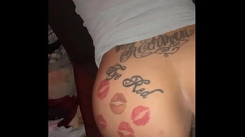 Blind folded light skin tatted big booty ebony cheating step sister sucking & fucking her big brother’s bbc