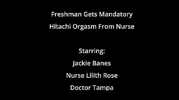 Freshman gets mandatory hitachi orgasm from nurse jackie banes