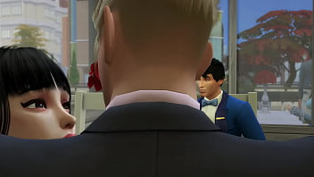 Husband watches asian wife ride a bwc