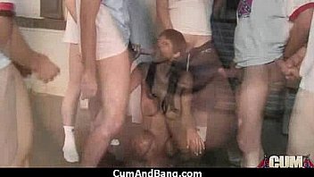 Ebony fucked by a group of white dicks in gangbang 10