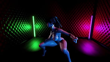 Buxom randy eve in skinsuit shows special skills in back room of strip bar