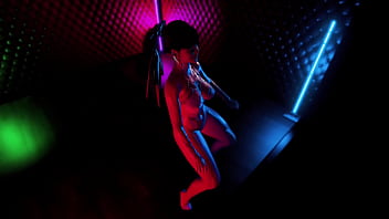 Buxom randy eve in skinsuit shows special skills in back room of strip bar